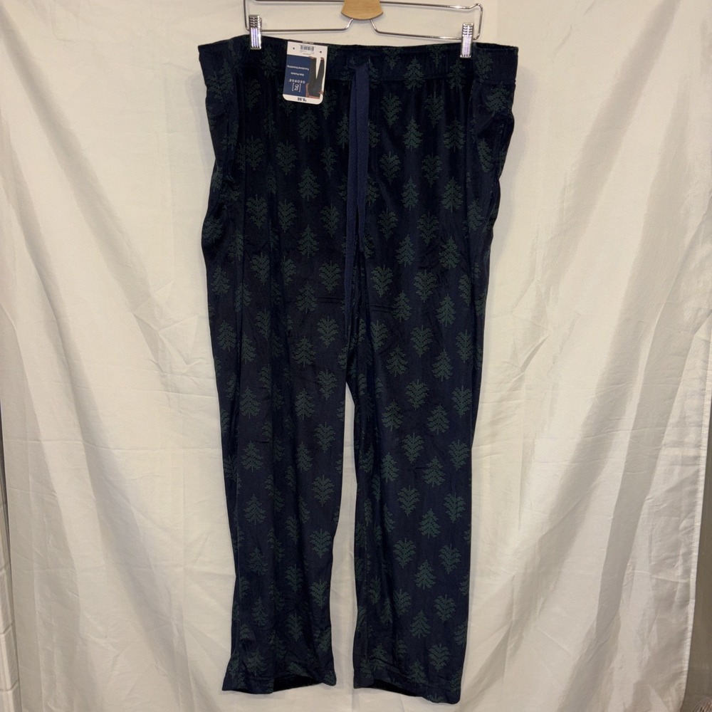 George Men's Fleece Sleep Pants Size 3XL (48-50) Navy Christmas Tree Pattern NWT